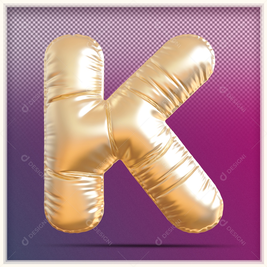 Letra 3D K Balão Dourado Para Composição PSD