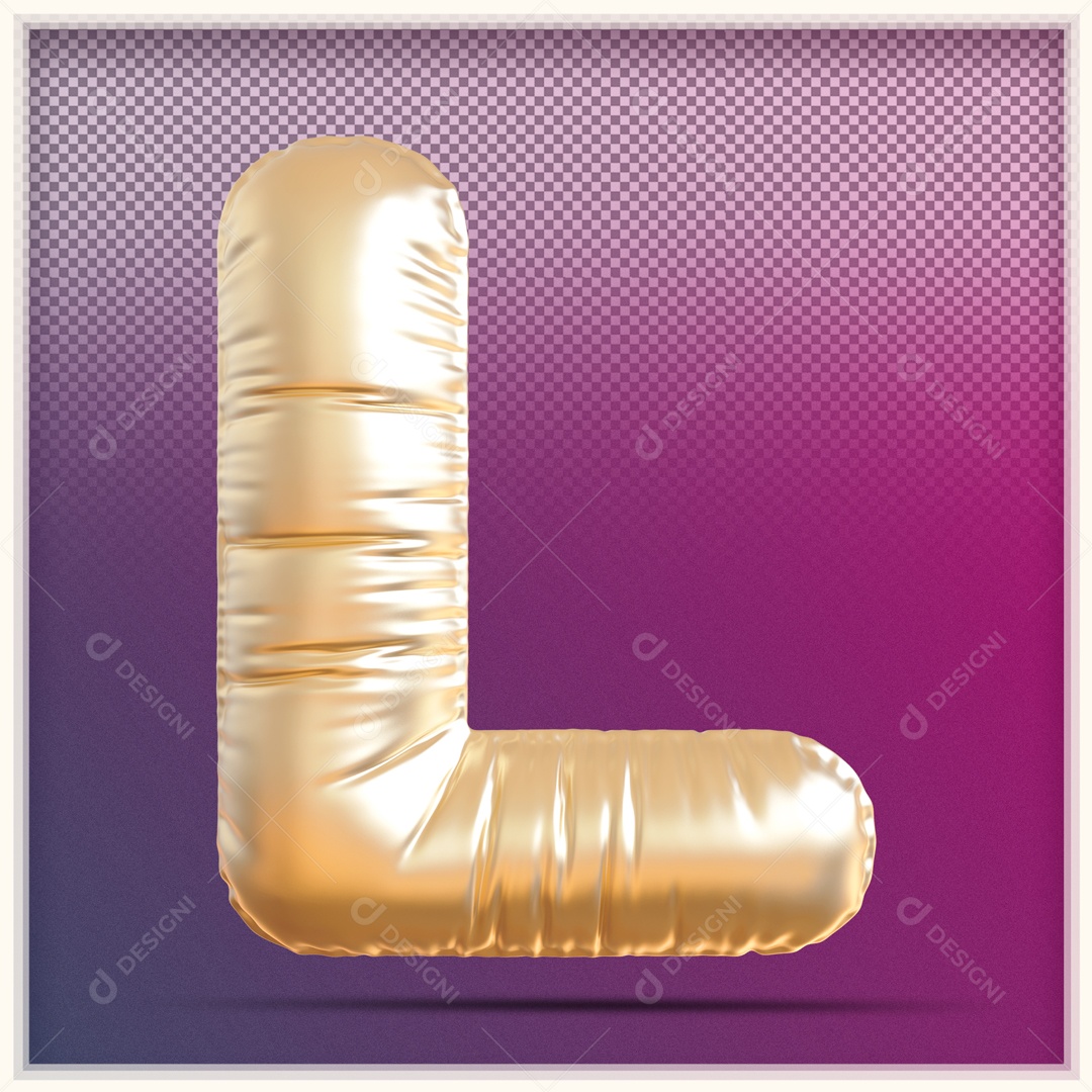 Letra 3D L Balão Dourado Para Composição PSD