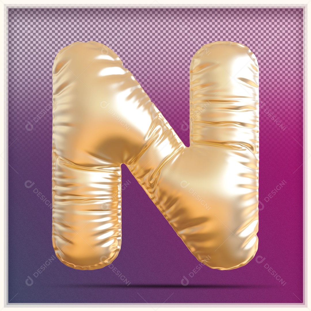 Letra 3D N Balão Dourado Para Composição PSD