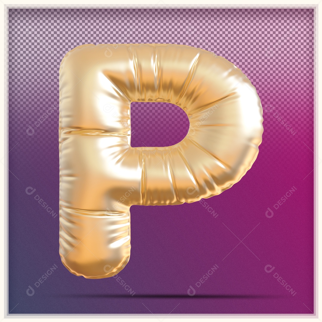 Letra 3D P Balão Dourado Para Composição PSD