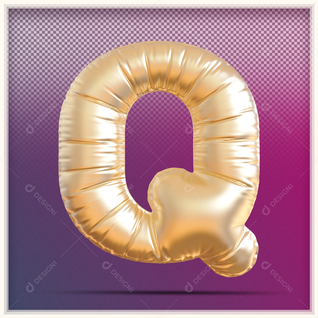 Letra 3D Q Balão Dourado Para Composição PSD