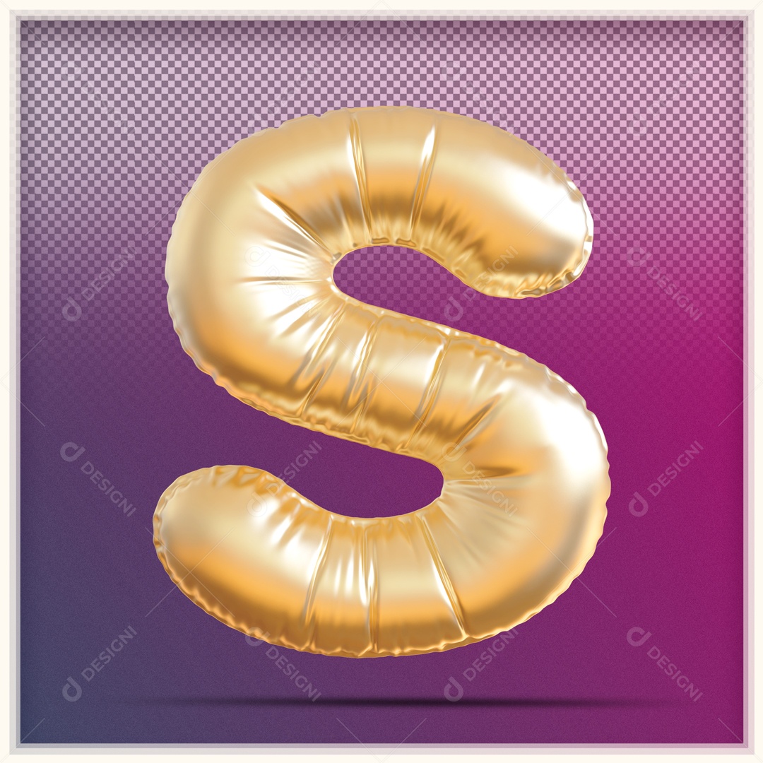 Letra 3D S Balão Dourado Para Composição PSD