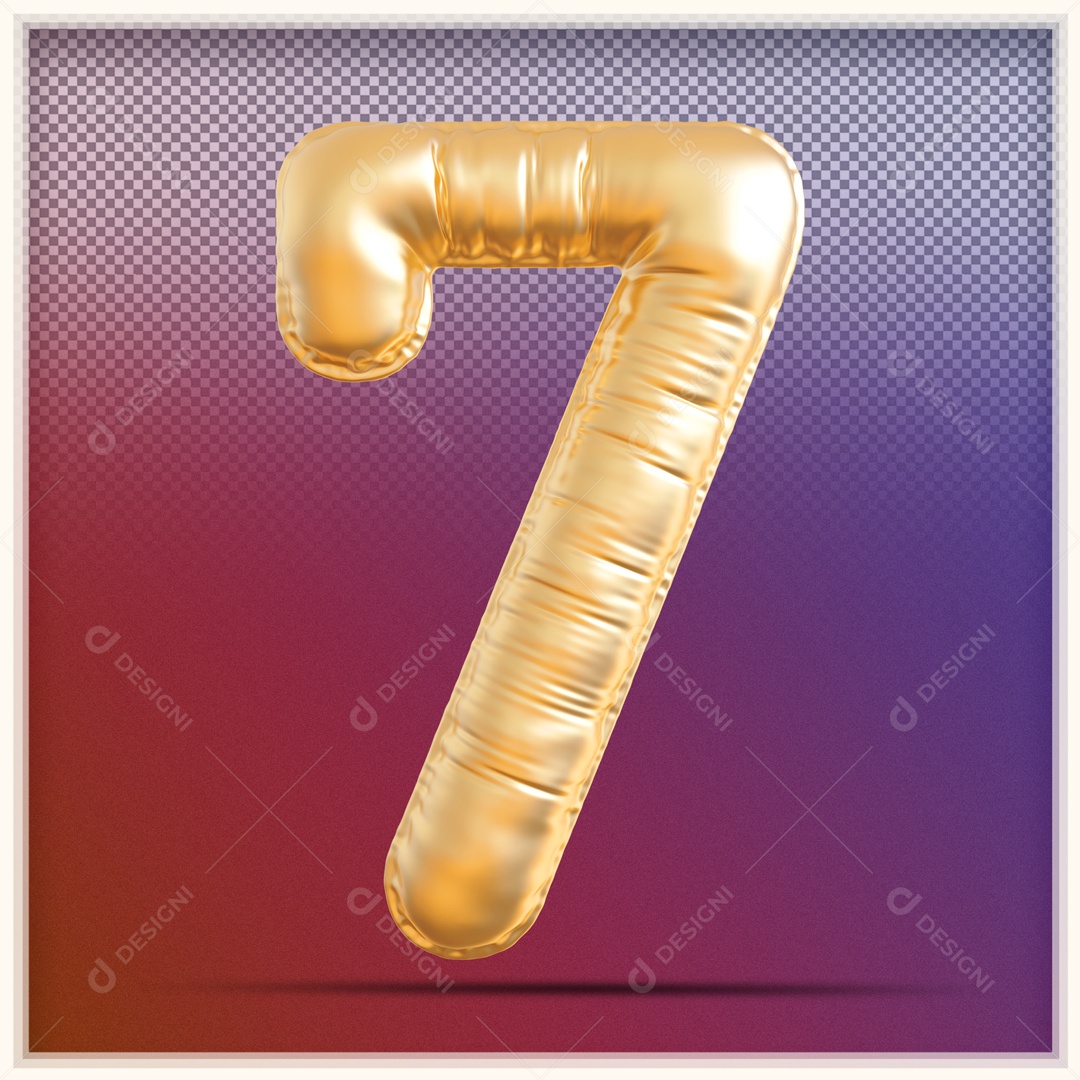 Numero 3D 7 Balão Dourado Para Composição PSD
