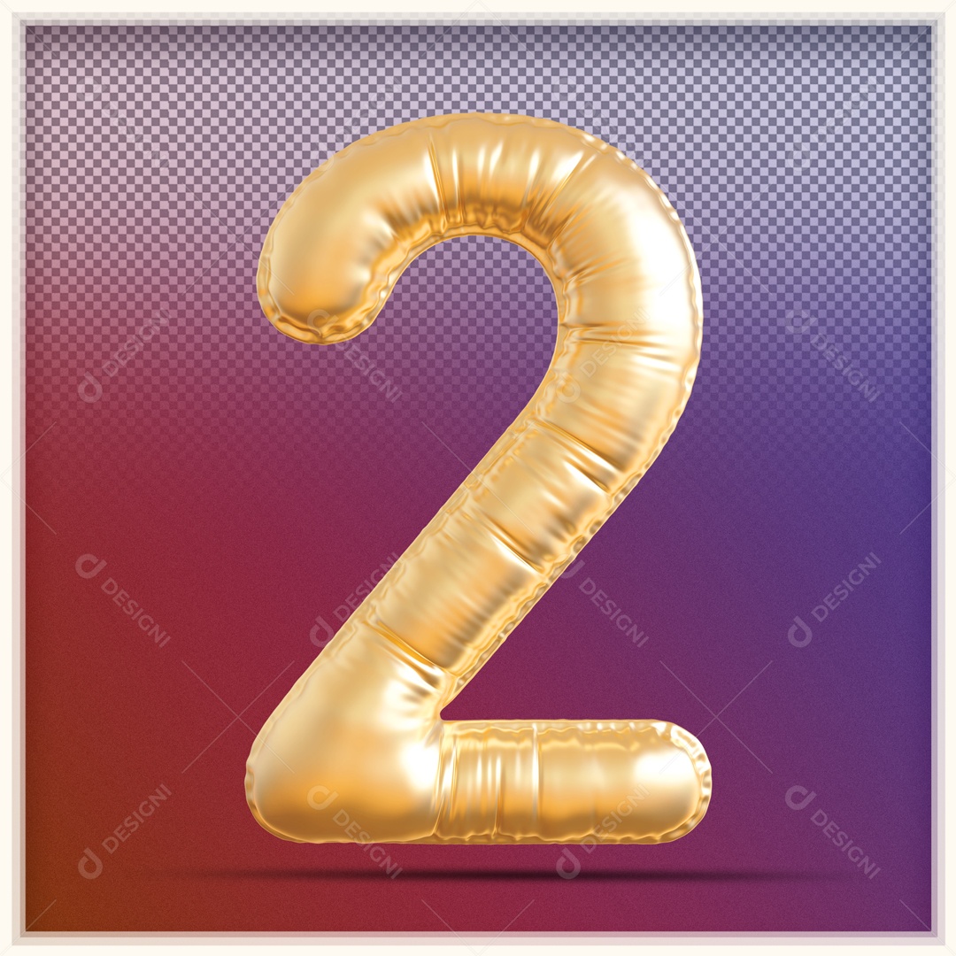 Numero 3D 2 Balão Dourado Para Composição PSD