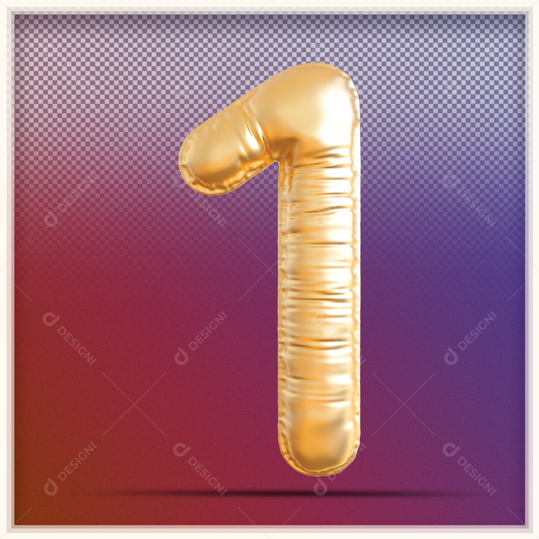 Numero 3D 1 Balão Dourado Para Composição PSD