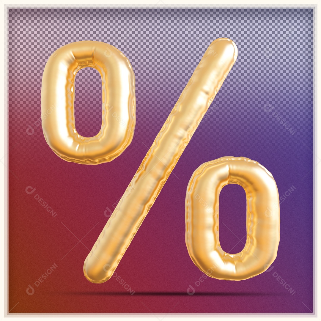 Elemento 3D Porcento Balão Dourado Para Composição PSD