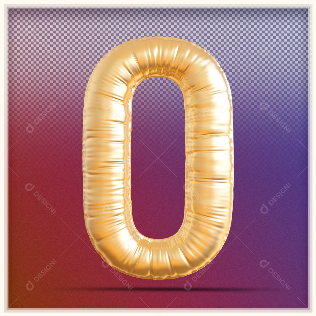 Numero 3D 0 Balão Dourado Para Composição PSD