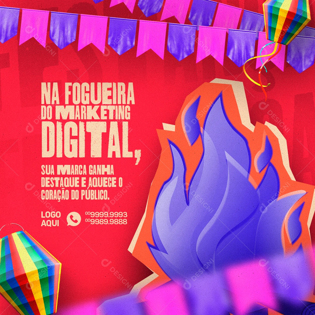 Na Fogueira Do Marketing Digital Sua Marca Ganha Destaque E Aquece o Coração Social Media PSD Editável