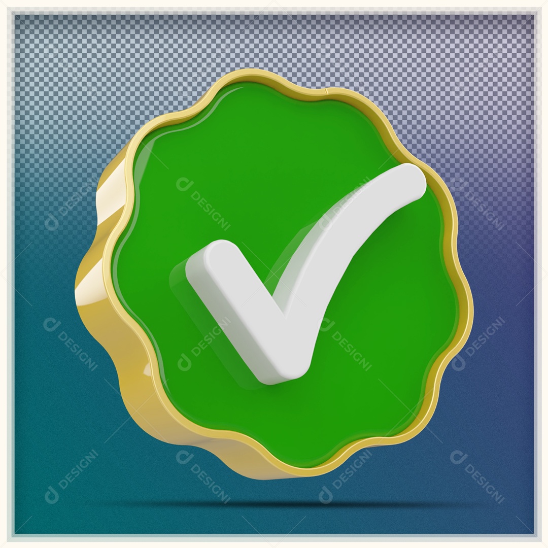 Ícone 3D Verde E Dourado Redondo Ondulado Aprovado Ou Verificado Para Composição PSD