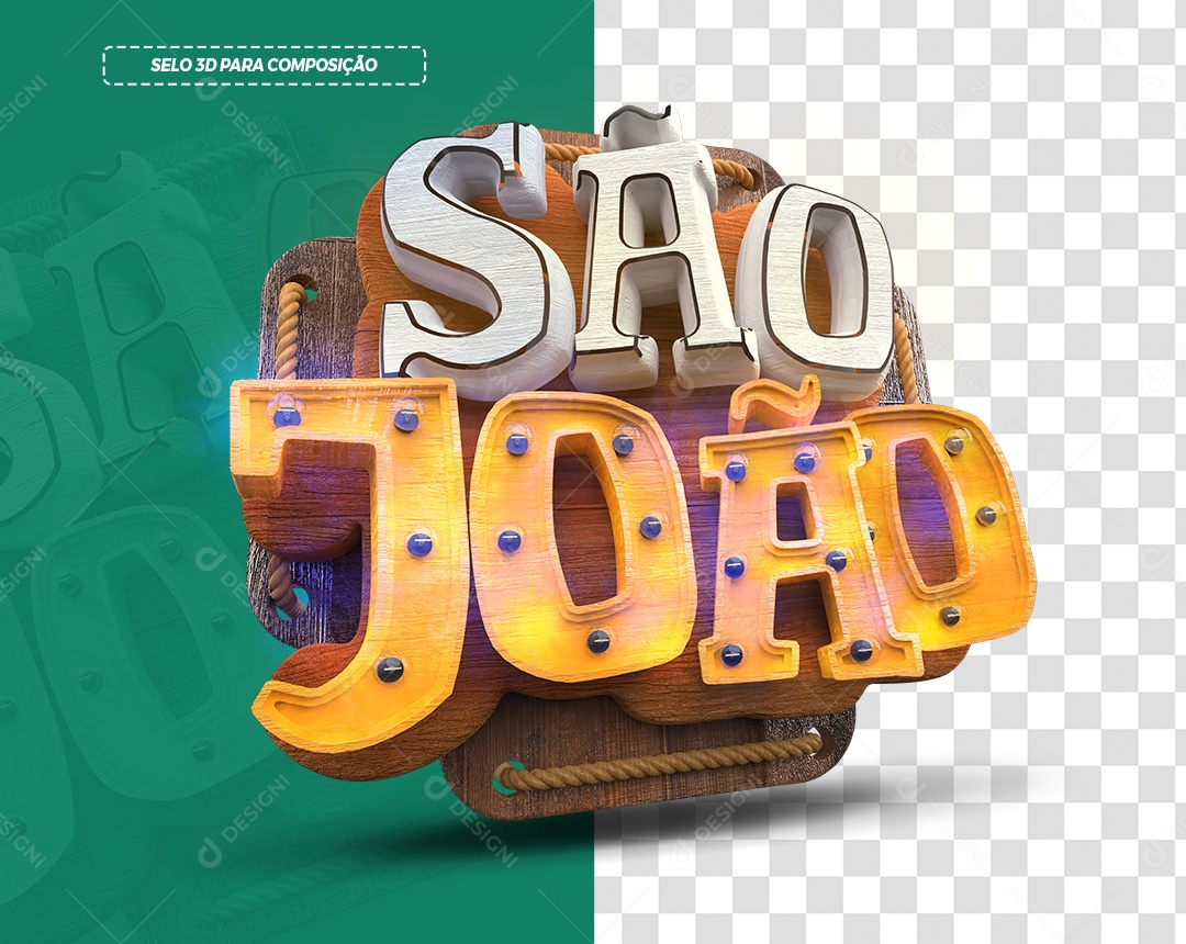 Selo 3D São João Com Luzes Para Composição PSD