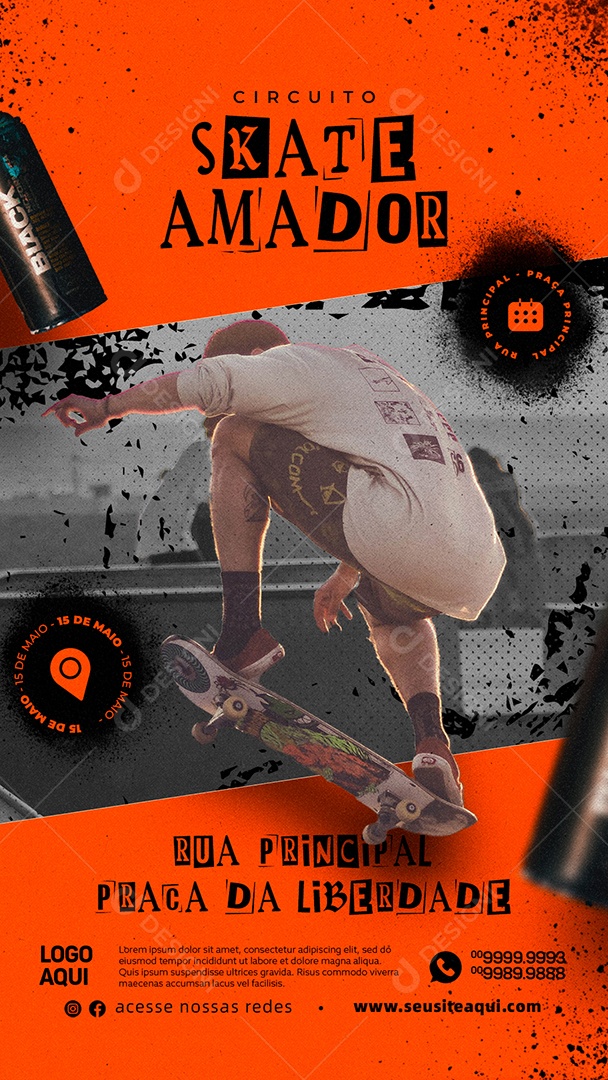 Story Circuito Skate Amador Flyer Rua Principal Praça Da Liberdade Social Media PSD Editável