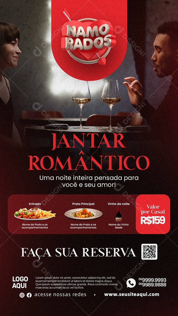 Story Jantar Especial Dos Namorados Reserva De Mesa Social Media PSD Editável