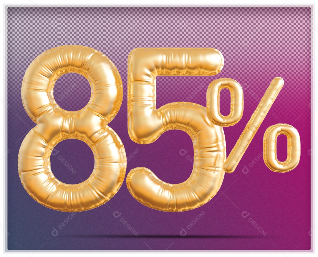 Número 3D 85% Porcento Balão Dourado Para Composição PSD
