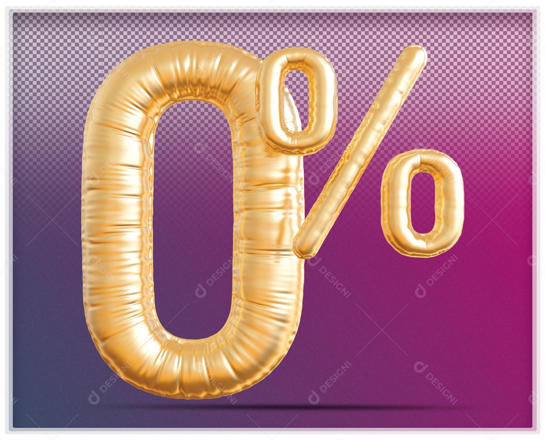 3D Number 0% Percent Golden Balloon for PSD Composition
