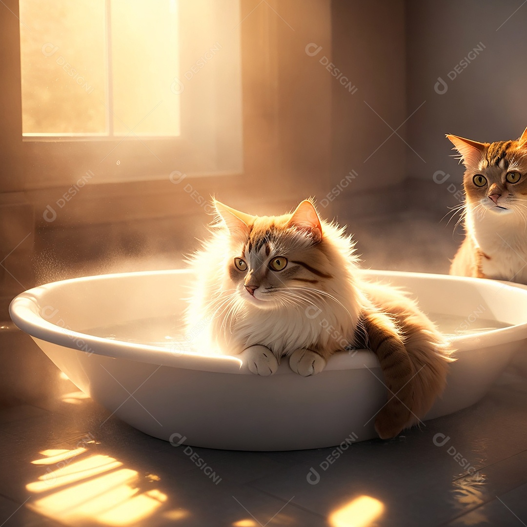 Lindo gatinho tomando banho