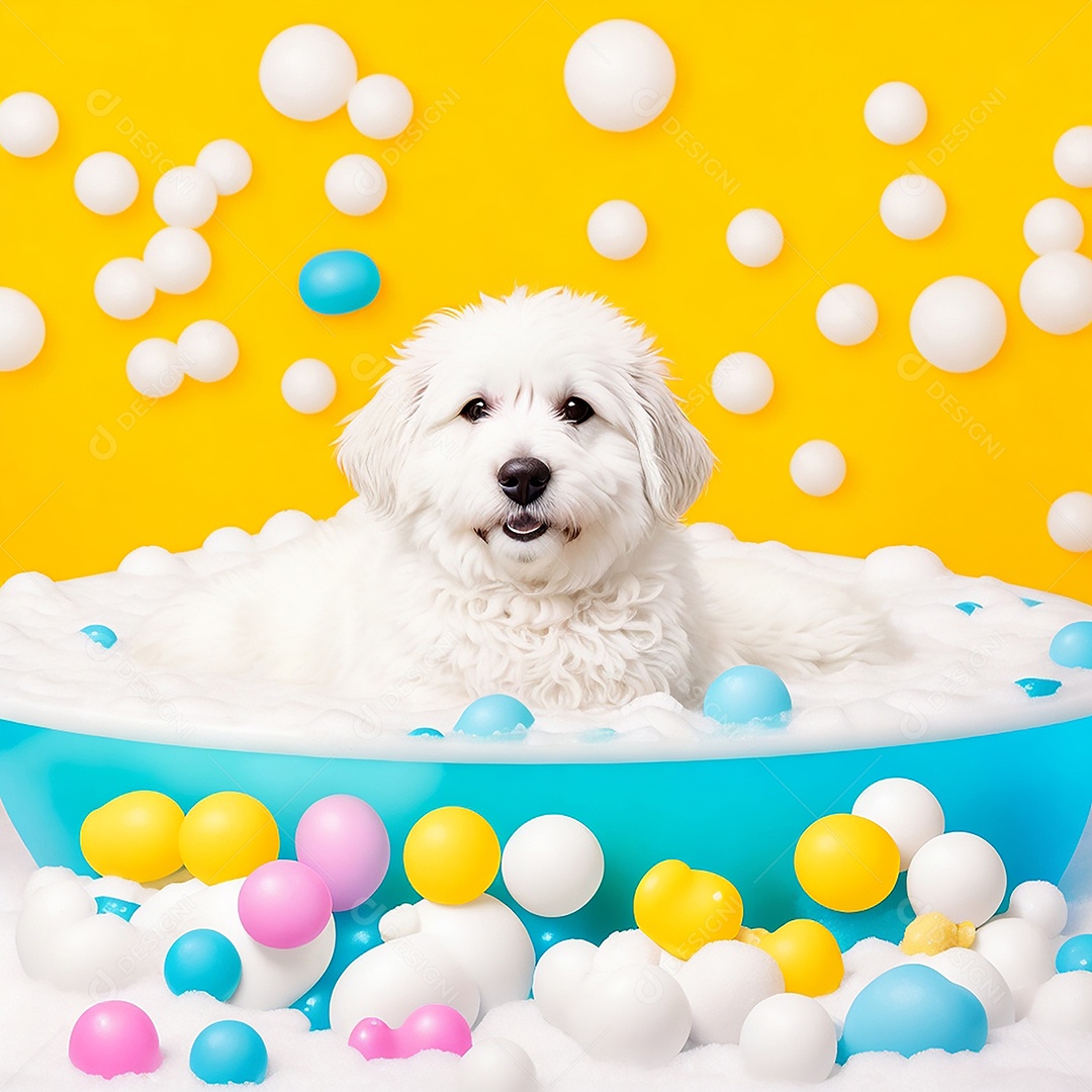 Cachorro fofo tomando banho na banheira