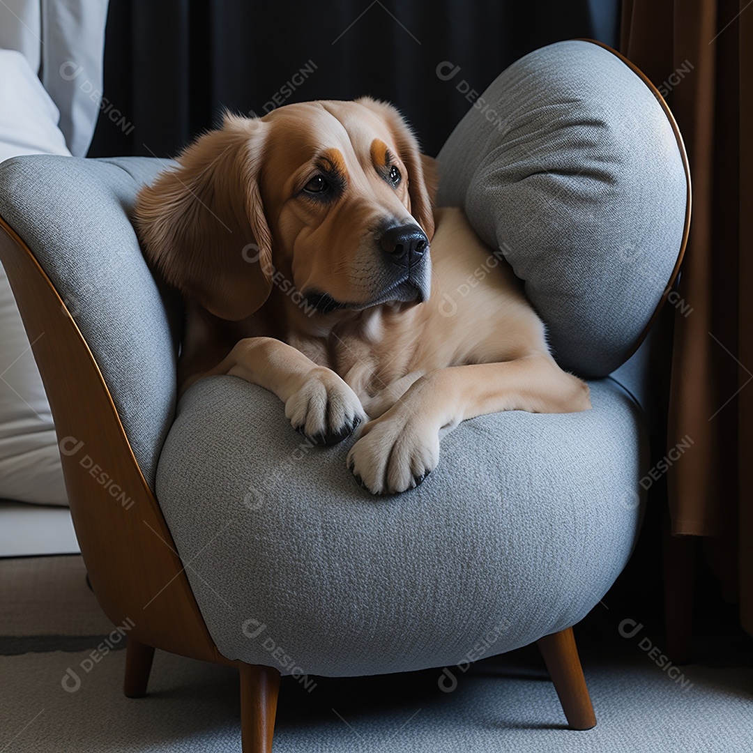 Lindo golden retriever deitado na poltrona