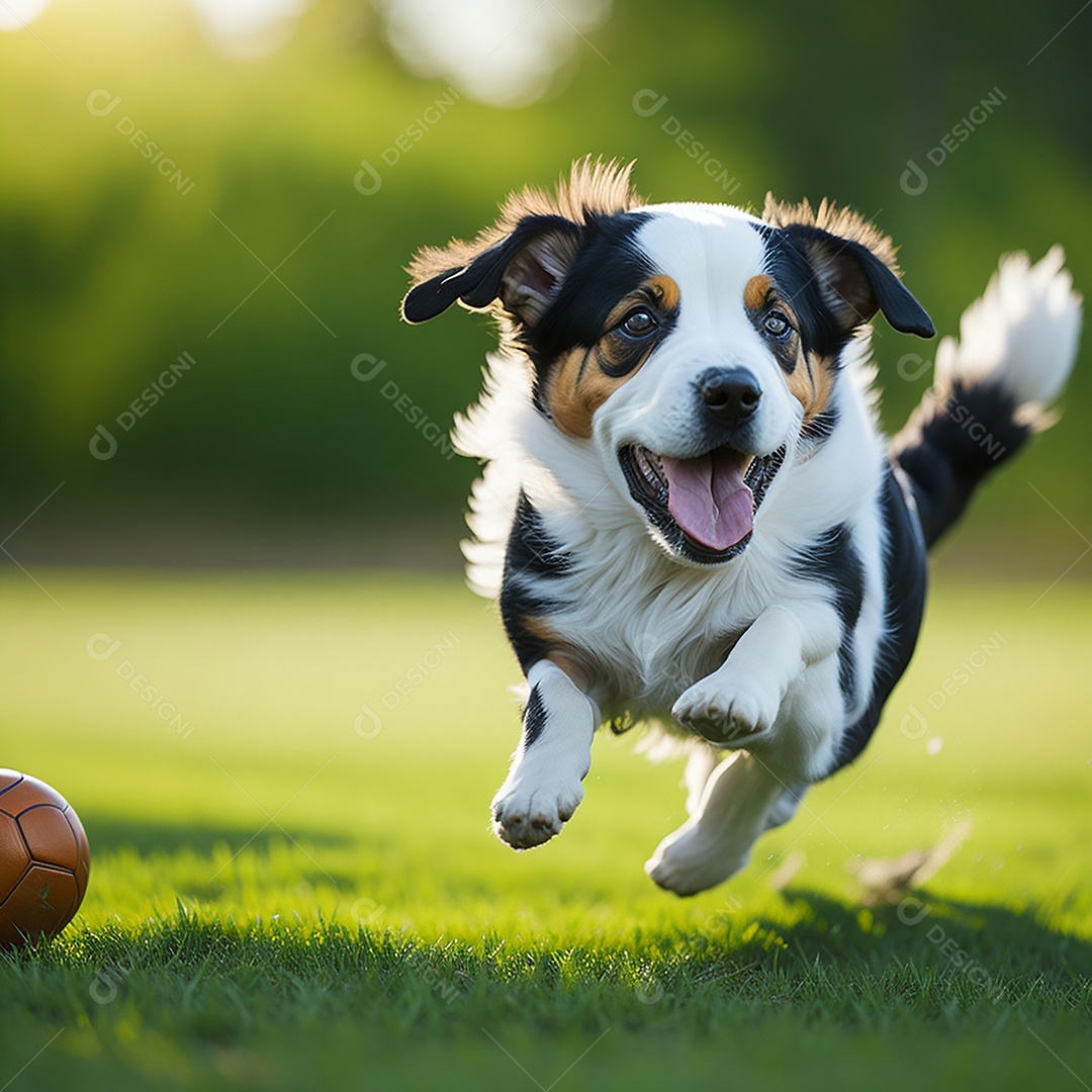 Lindo cachorrinho brincando sobre a grama