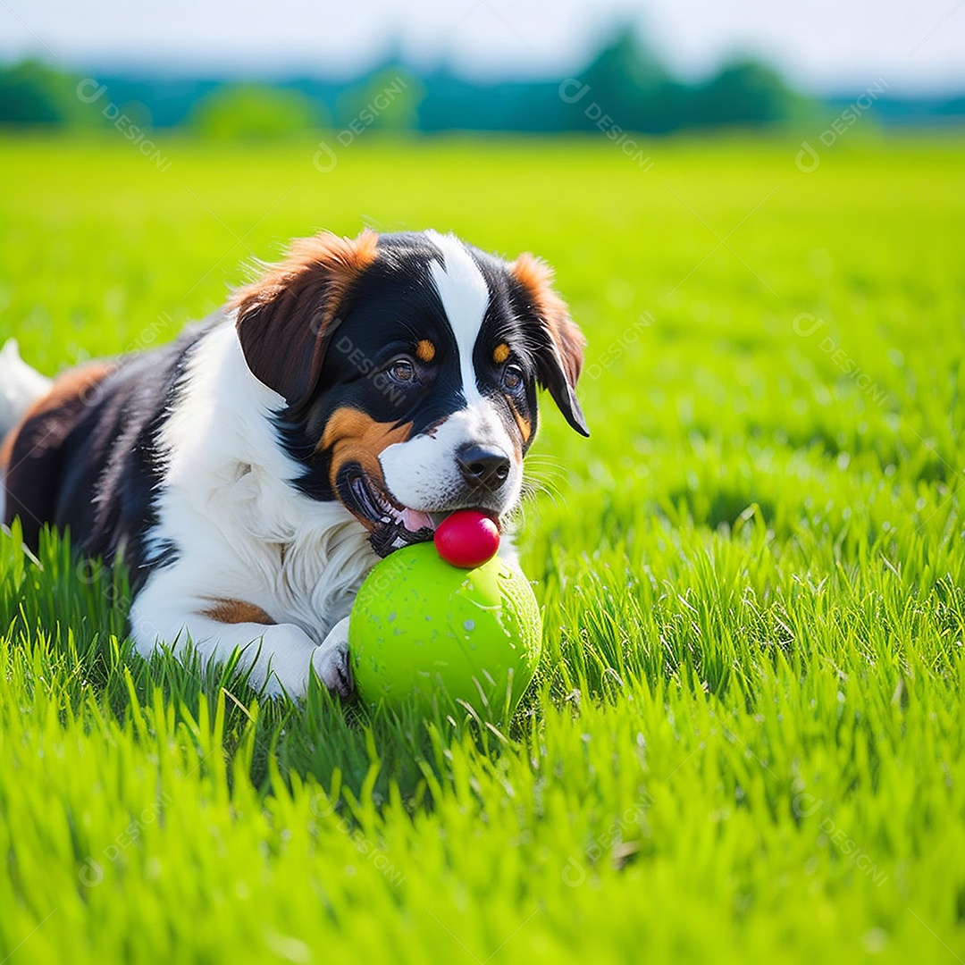 Lindo cachorrinho deitado sobre a grama