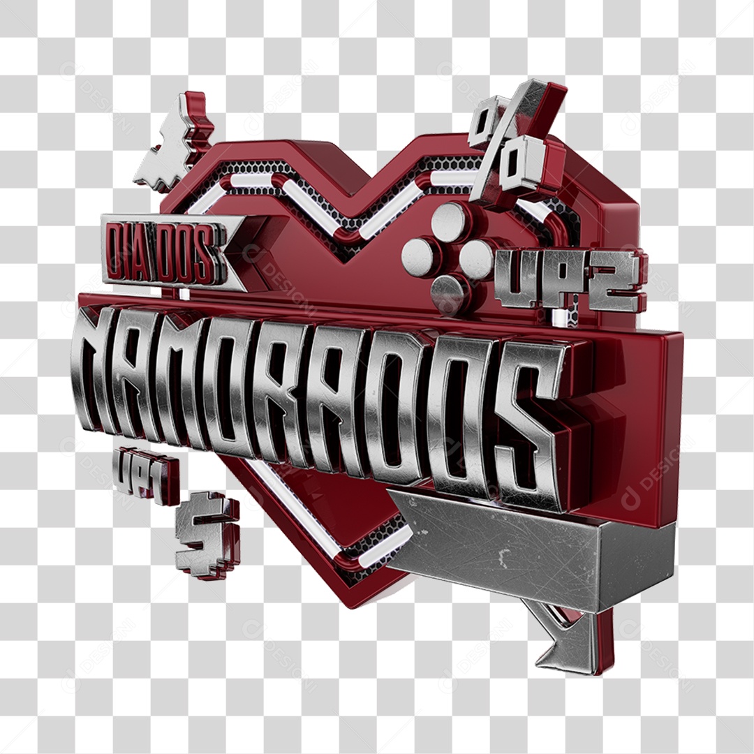 Dia Dos Namorados Selo 3D Vermelho Vinho Para Composição PNG Transparente