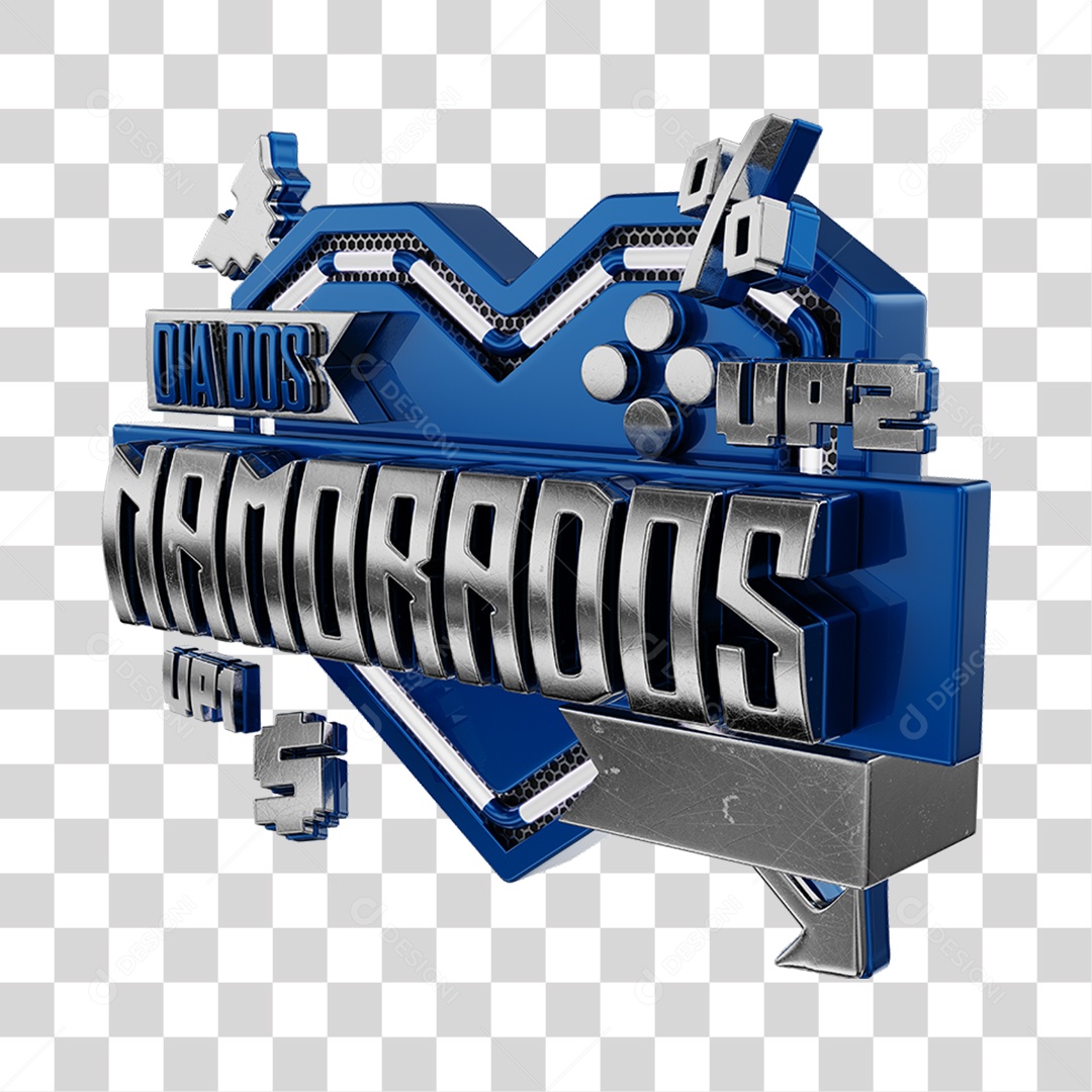 Dia Dos Namorados Selo 3D Azul Para Composição PNG Transparente