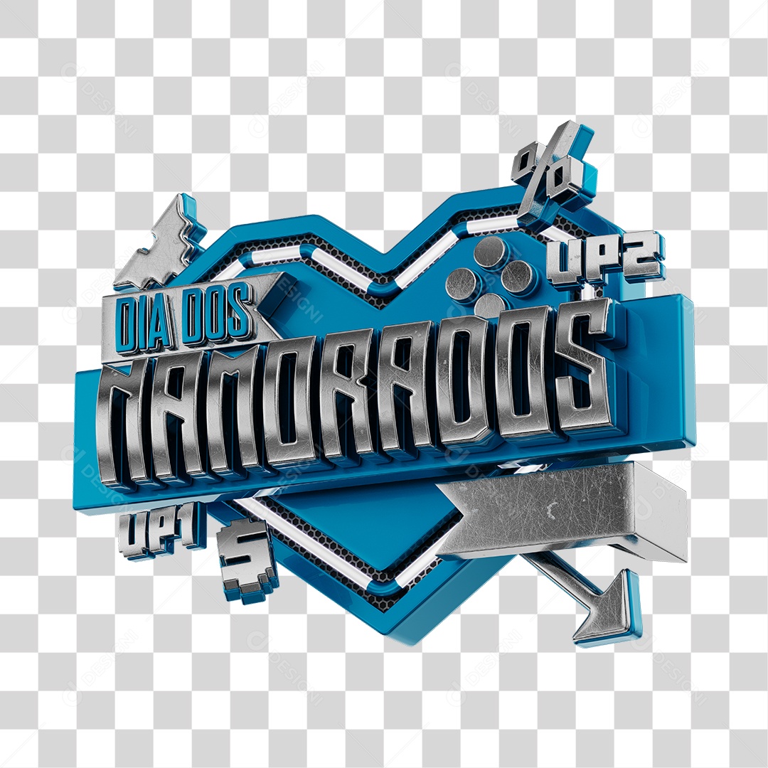 Dia Dos Namorados Selo 3D Azul Para Composição PNG Transparente