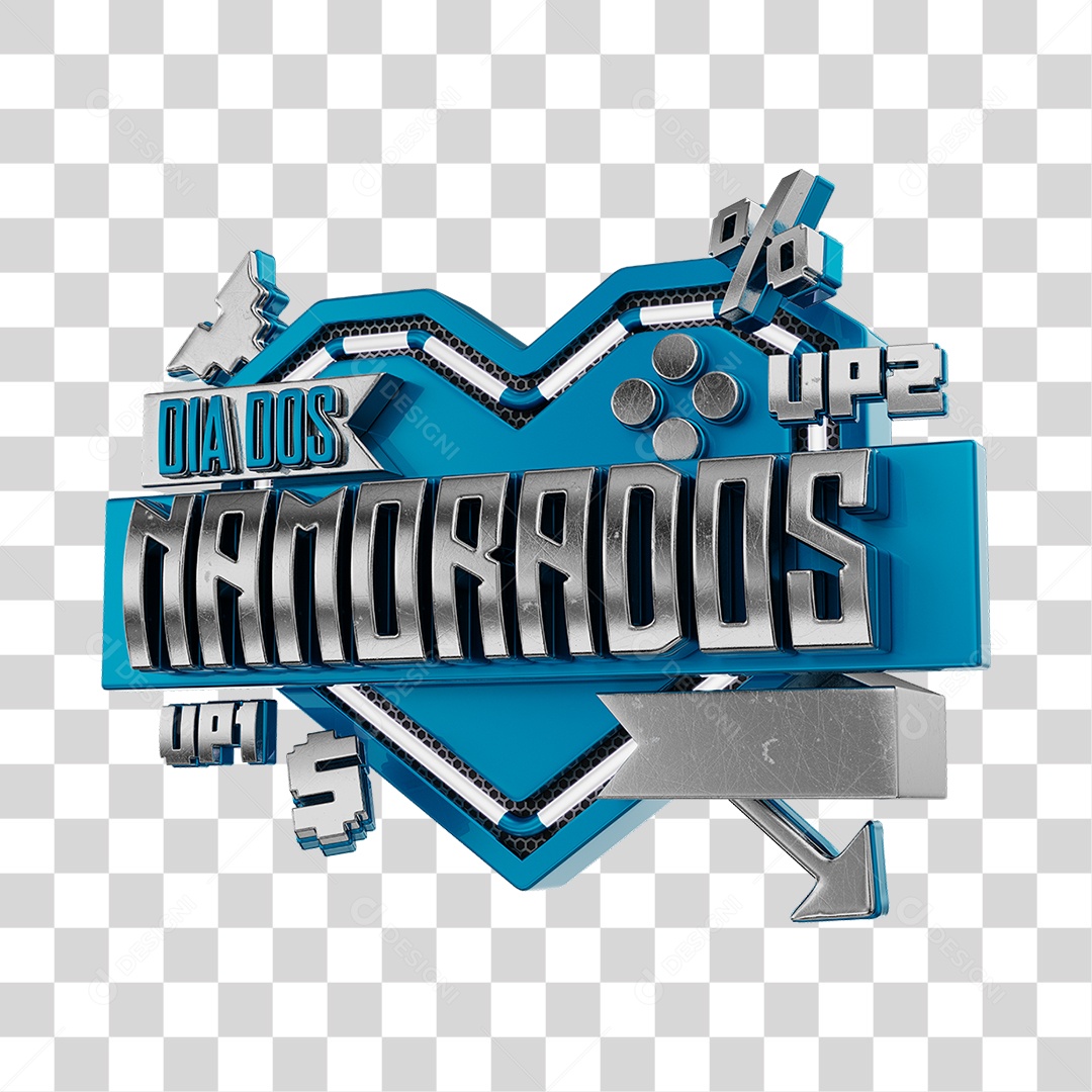 Selo 3D Dia Dos Namorados Azul Para Composição PNG Transparente