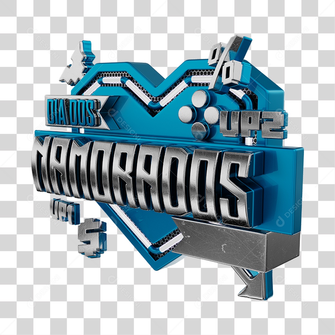 Selo 3D Dia Dos Namorados Azul Para Composição PNG Transparente