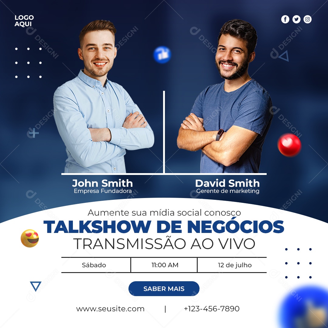 Talkshow De Negócios John Smith e David Smith Social Media PSD Editável