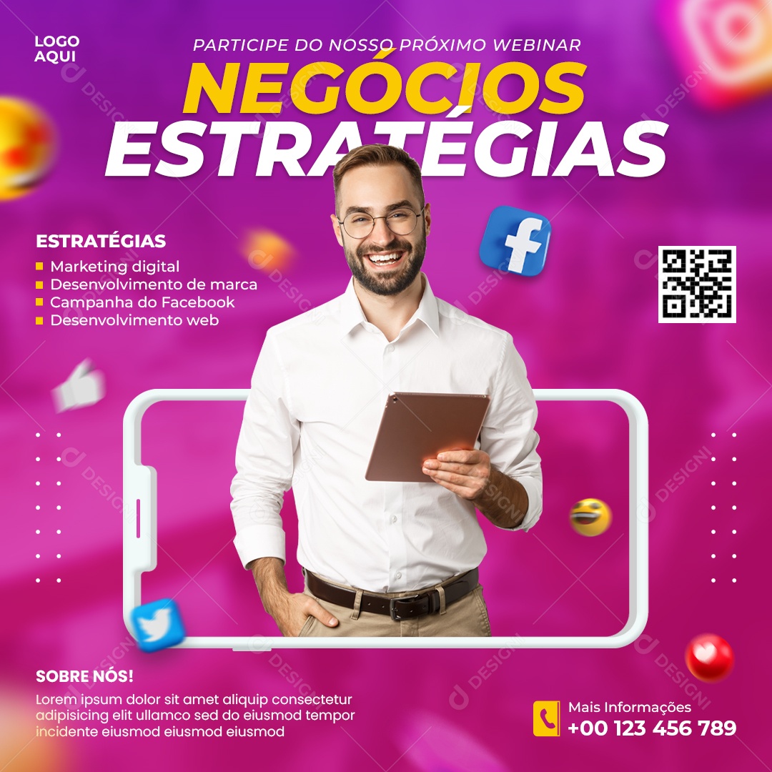 Participe Do Nosso Próximo Webinar Negócios Estratégia Social Media PSD Editável