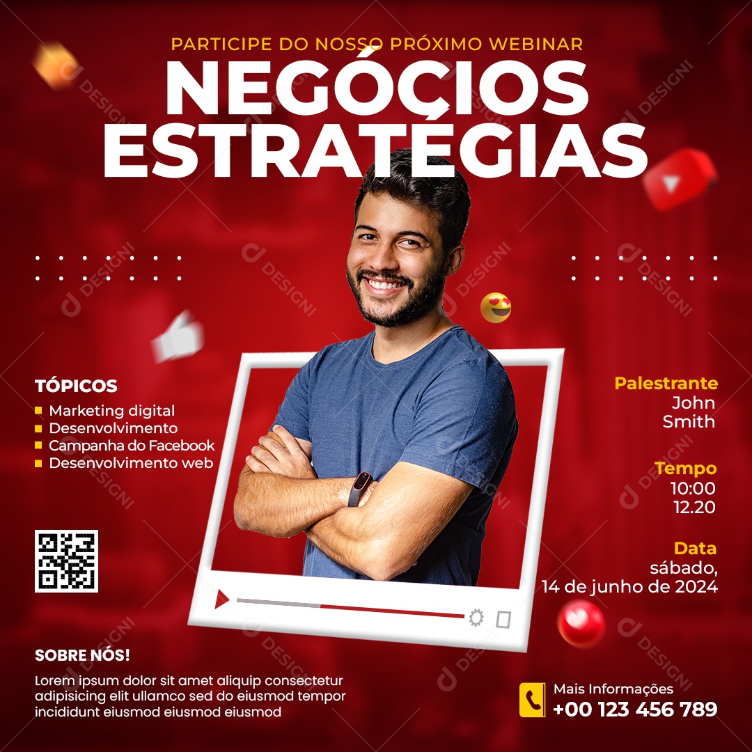 Participe do Nosso Próximo Webinar Negócios Social Media PSD Editável