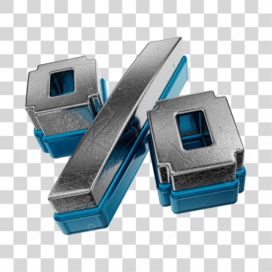 Símbolo De Desconto Cinza e Azul Elemento 3D Para Composição PNG Transparente