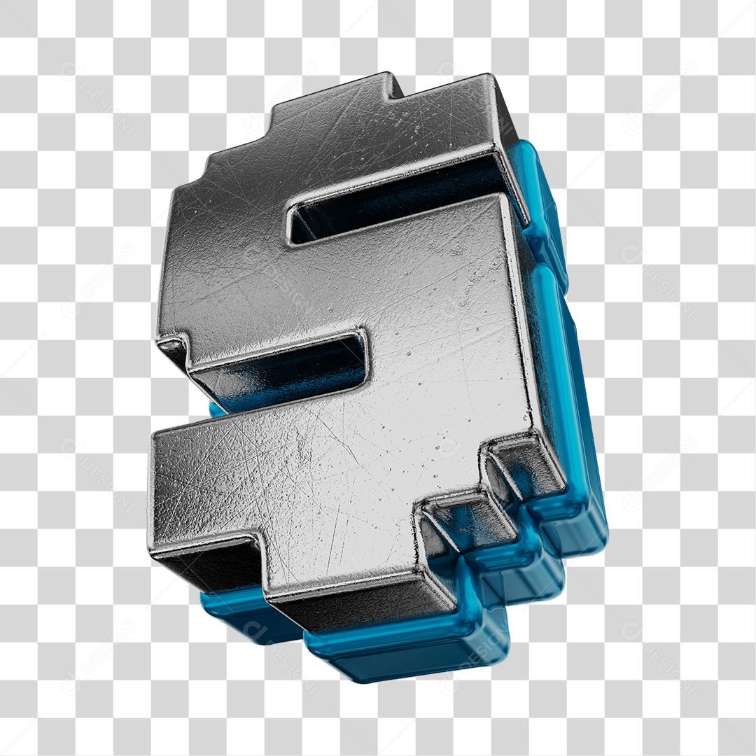 Símbolo De Dólar Cinza e Azul Elemento 3D Para Composição PNG Transparente