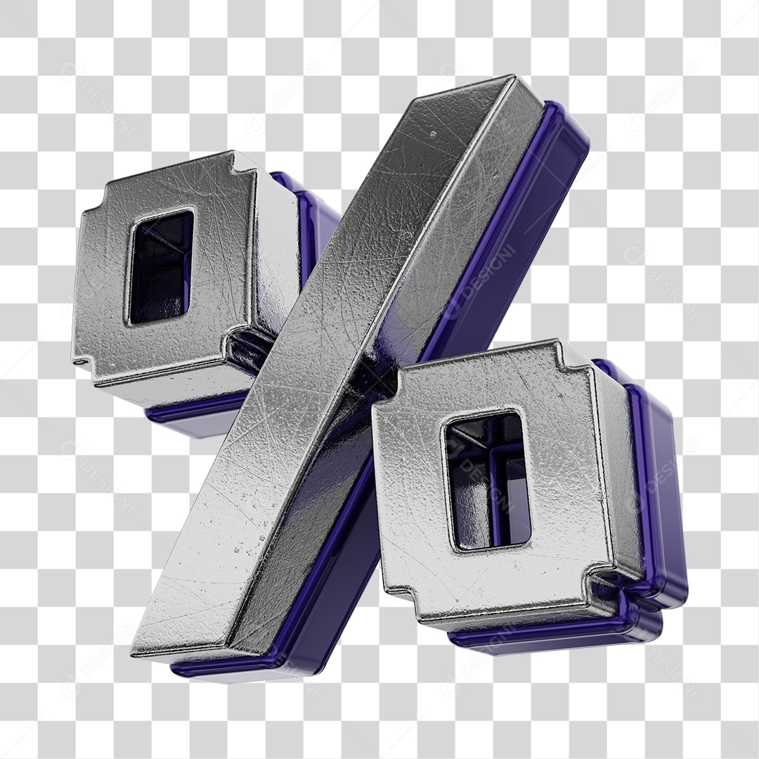 Símbolo De Desconto Cinza e Roxo Elemento 3D Para Composição PNG Transparente