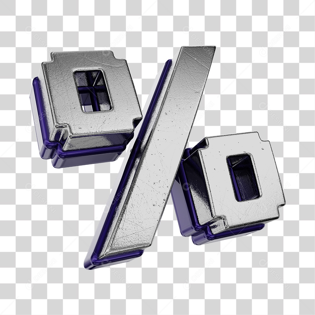 Símbolo De Desconto Cinza e Roxo Elemento 3D Para Composição PNG Transparente