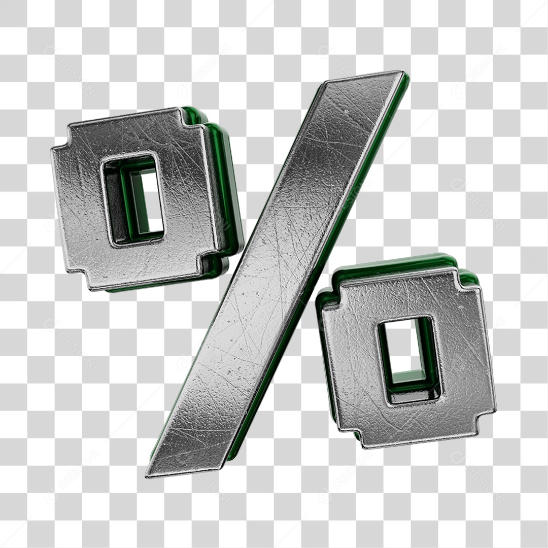 Símbolo De Desconto Cinza e Verde Elemento 3D Para Composição PNG Transparente