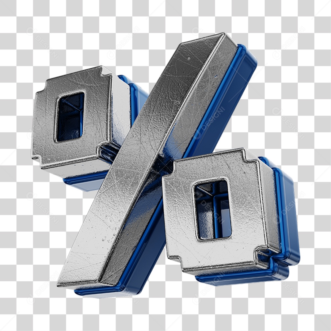 Símbolo De Desconto Cinza e Azul Elemento 3D Para Composição PNG Transparente