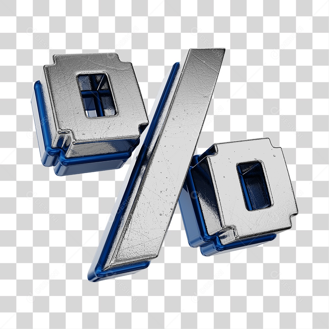 Símbolo De Desconto Cinza e Azul Elemento 3D Para Composição PNG Transparente