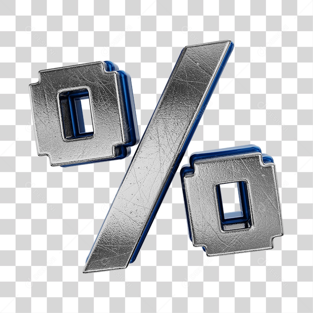 Símbolo De Desconto Cinza e Azul Elemento 3D Para Composição PNG Transparente