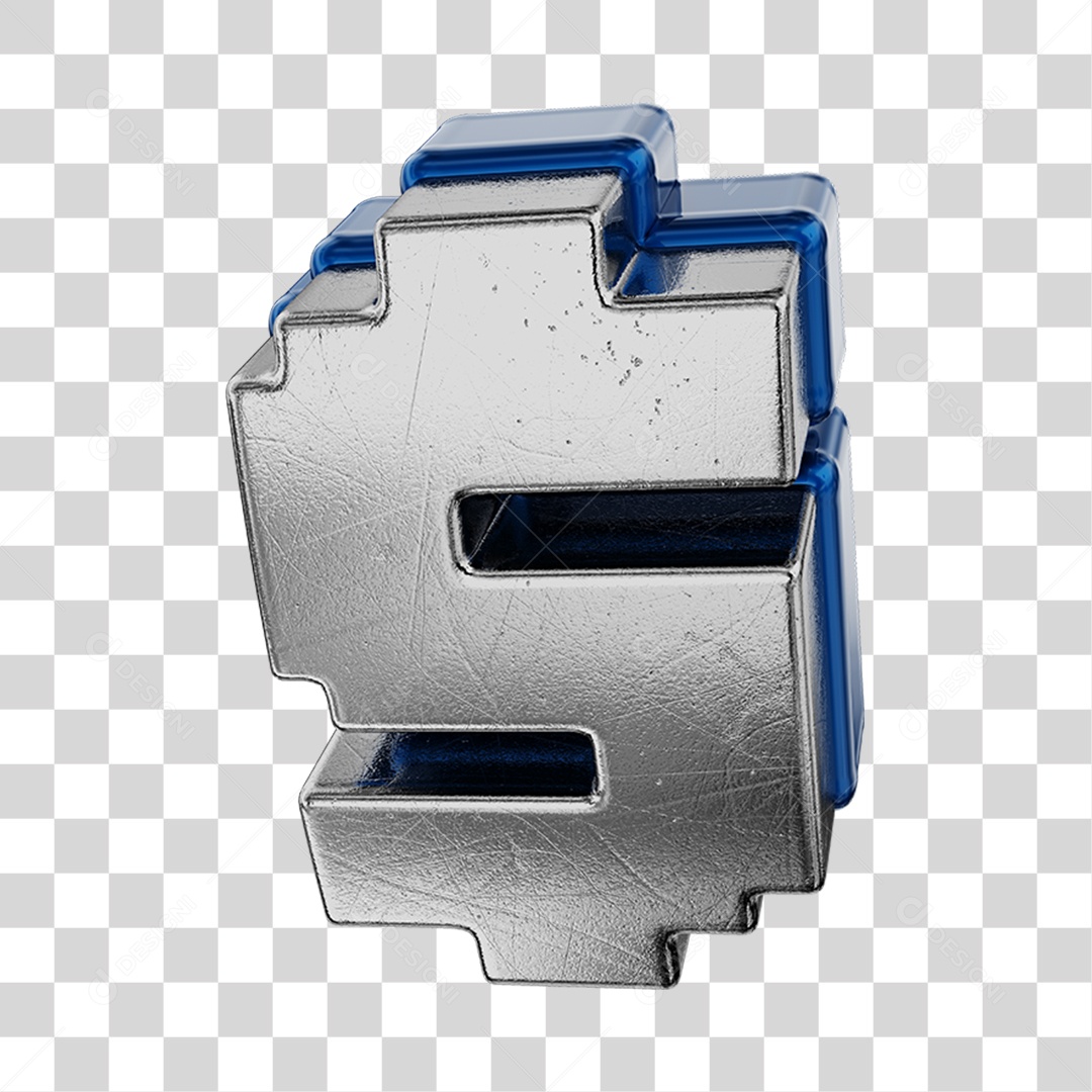 Símbolo De Dólar Cinza e Azul Elemento 3D Para Composição PNG Transparente