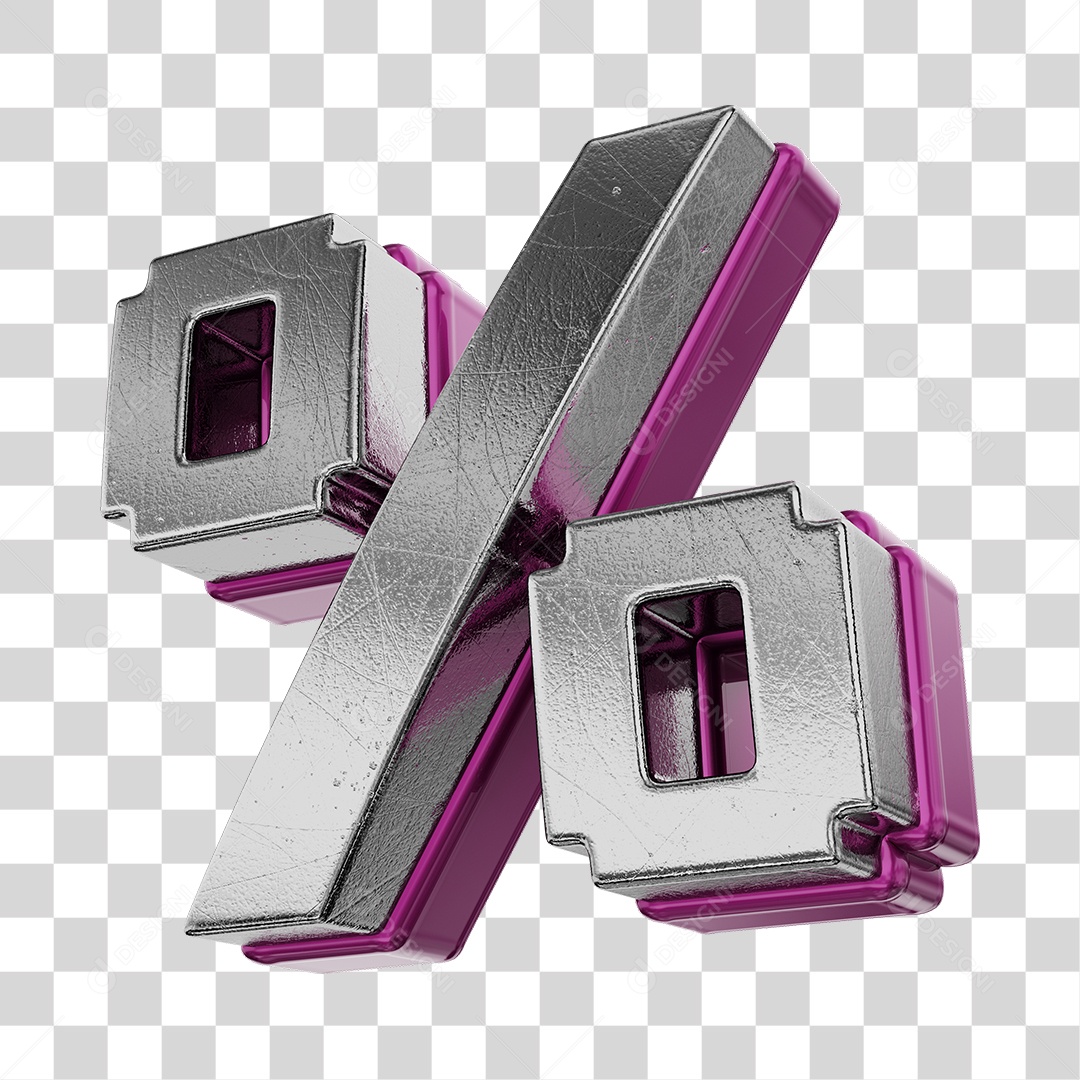 Símbolo De Desconto Cinza e Roxo Elemento 3D Para Composição PNG Transparente