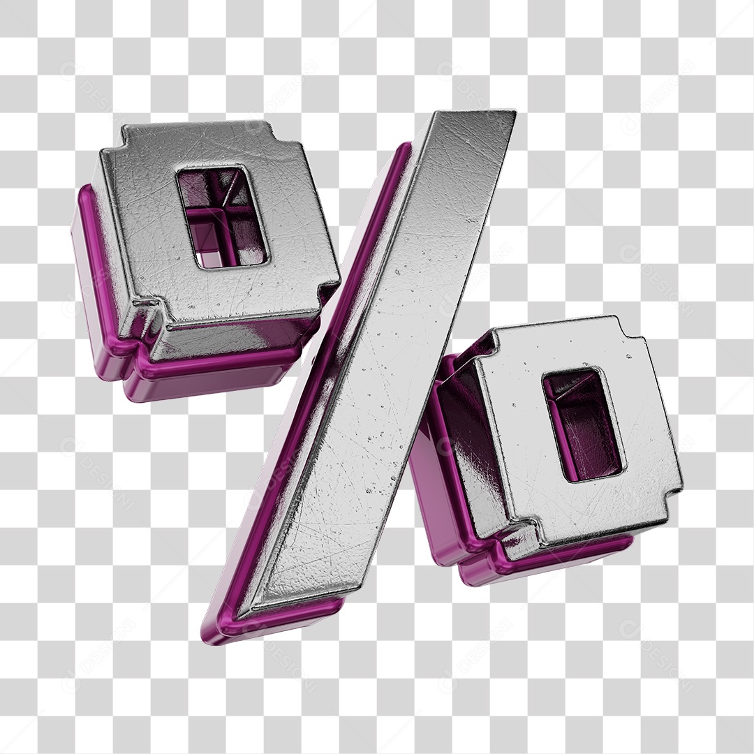 Símbolo De Desconto Cinza e Roxo Elemento 3D Para Composição PNG Transparente
