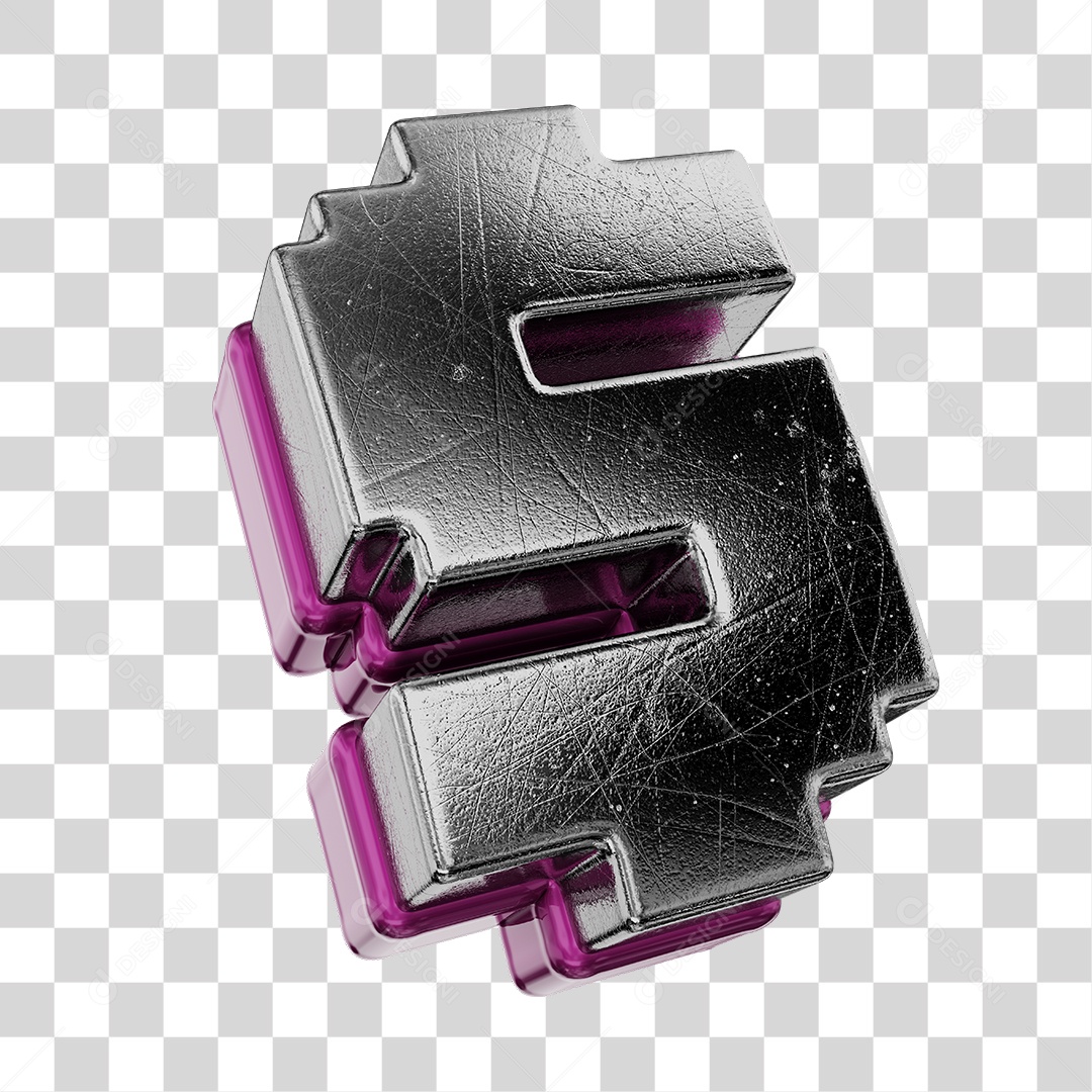 Símbolo De Dólar Cinza e Roxo Elemento 3D Para Composição PNG Transparente
