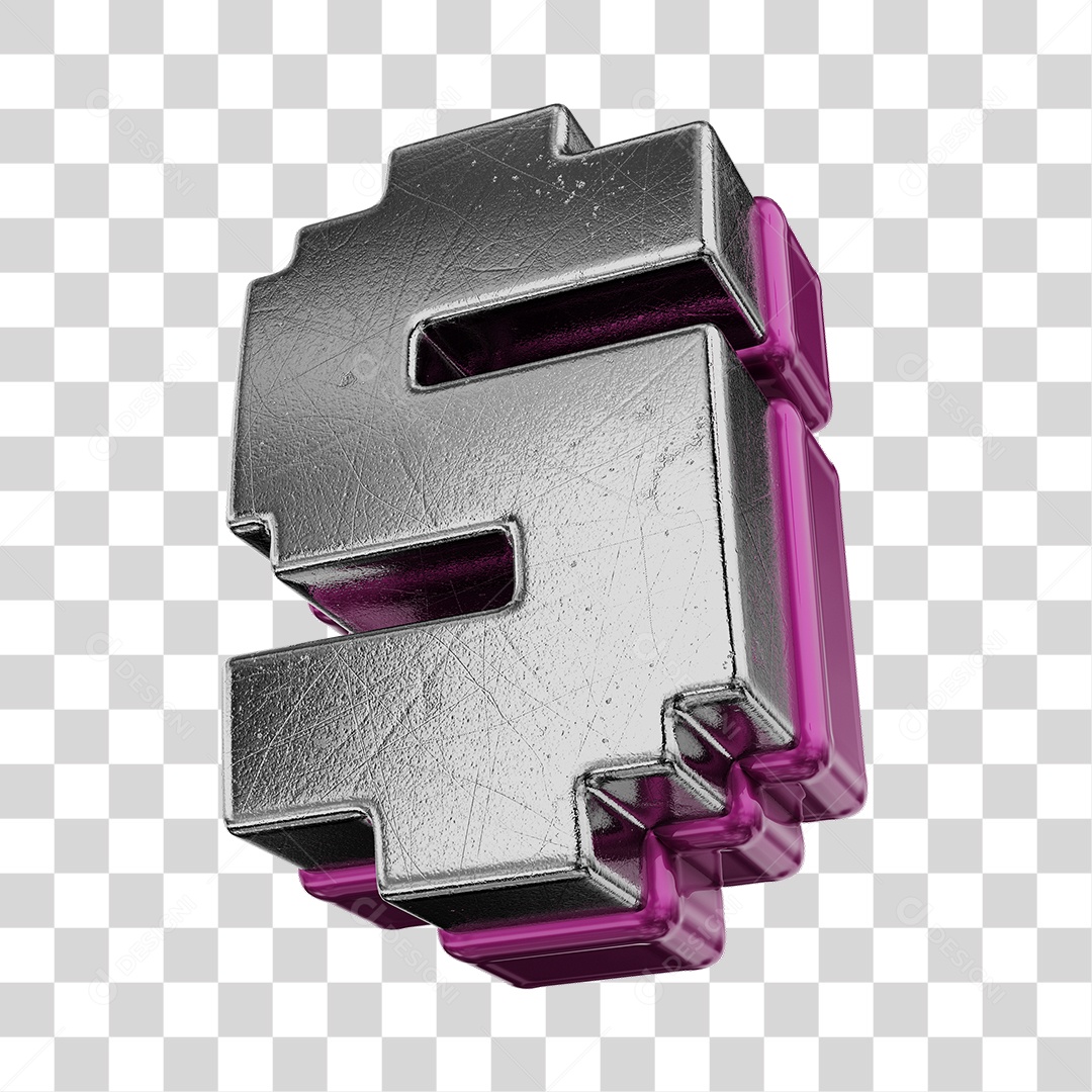 Símbolo De Dólar Cinza e Roxo Elemento 3D Para Composição PNG Transparente