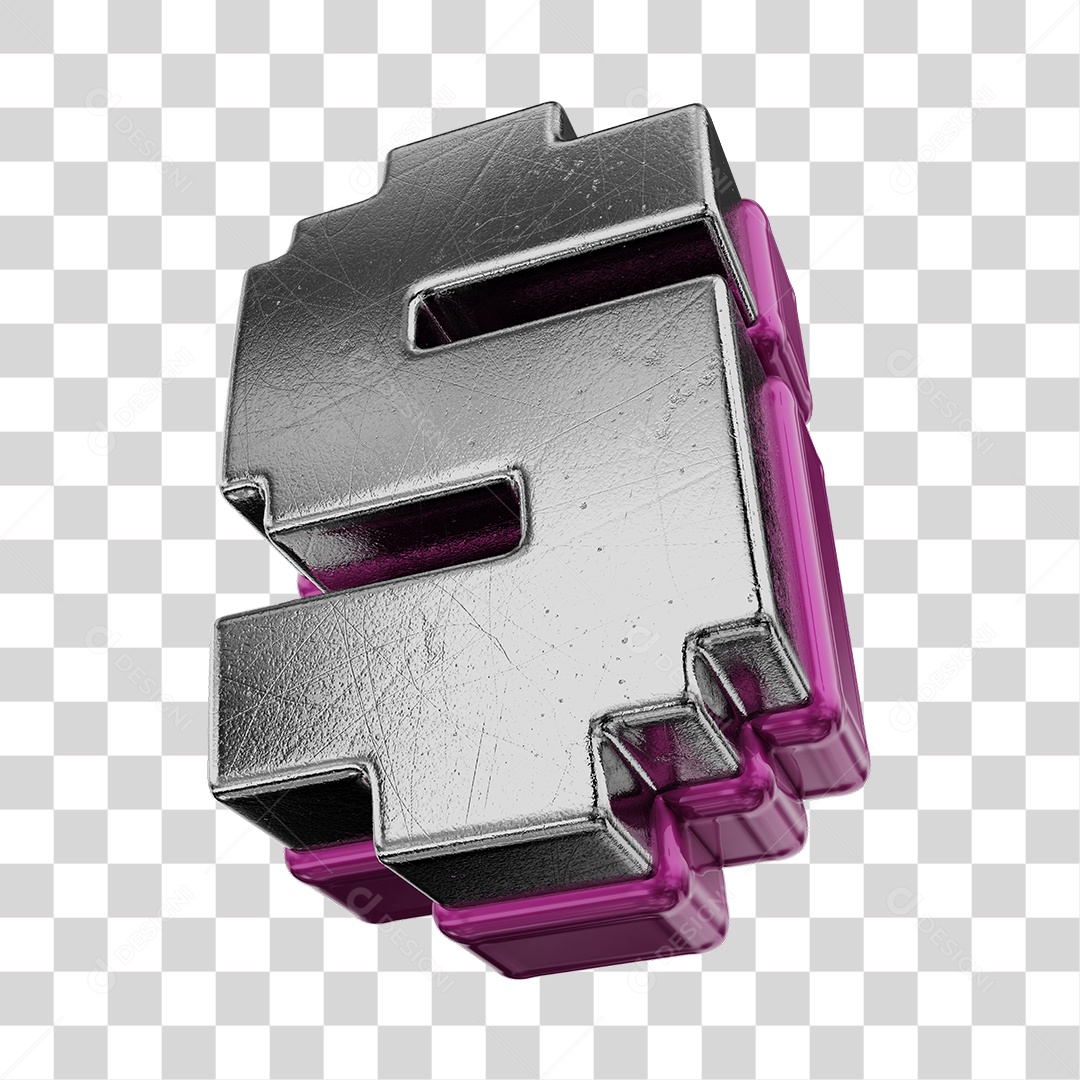 Símbolo De Dólar Cinza e Roxo Elemento 3D Para Composição PNG Transparente