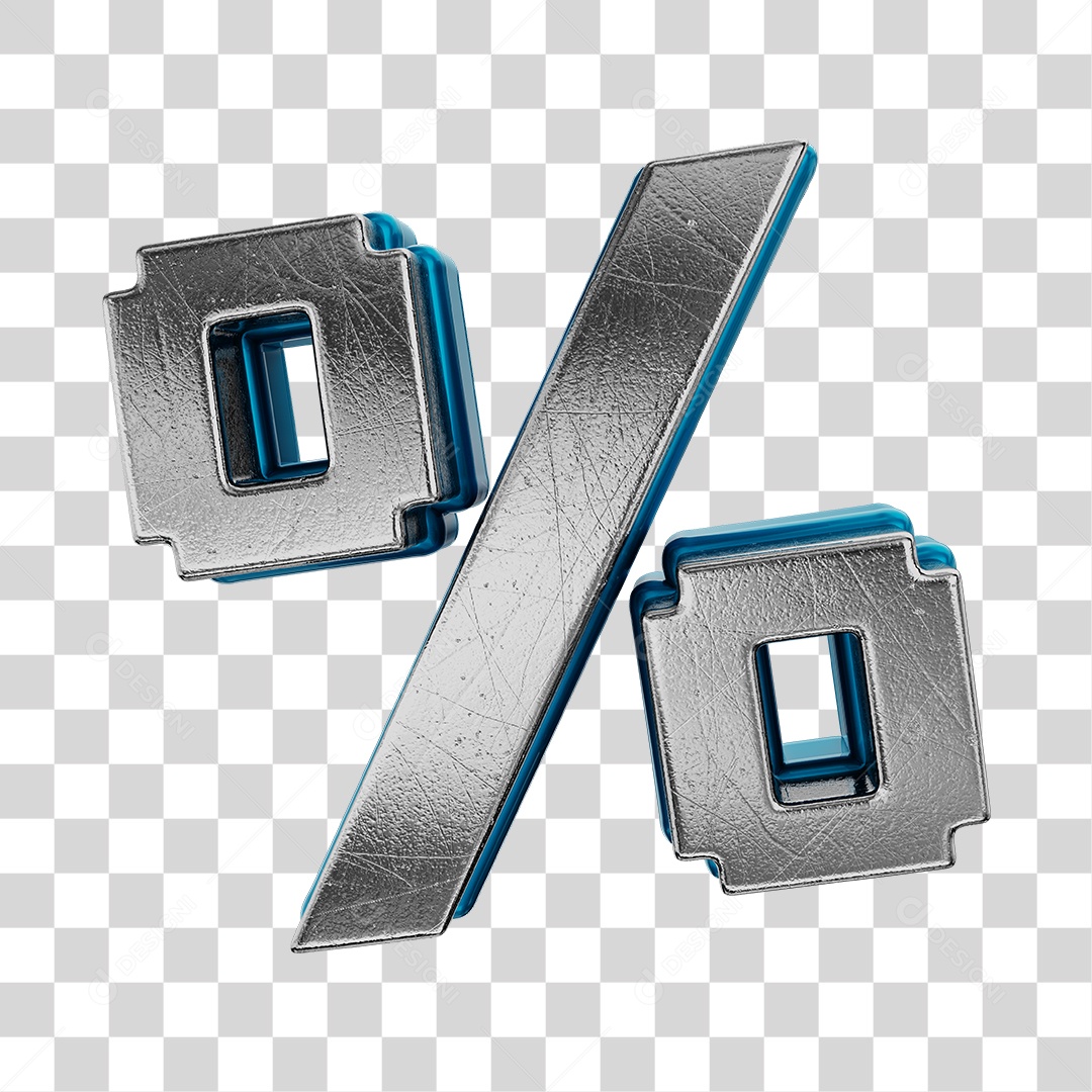 Símbolo De Desconto Cinza e Azul Elemento 3D Para Composição PNG Transparente
