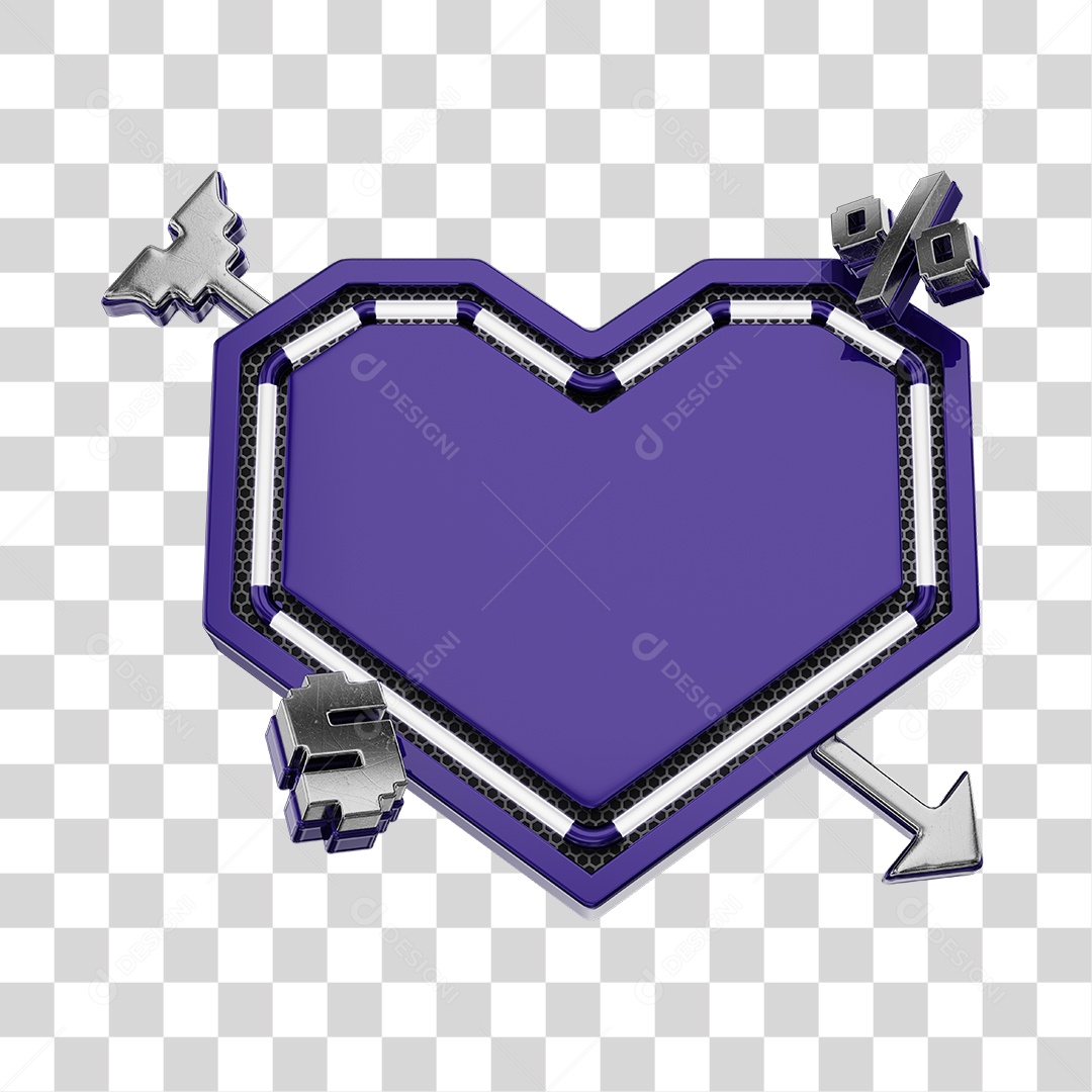 Moldura Elemento 3D Roxo Do Dia Dos Namorados Para Composição PNG Transparente