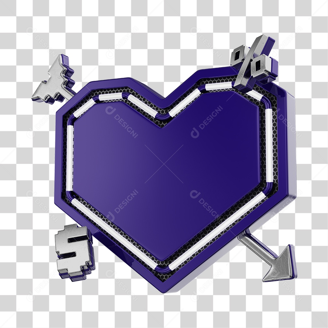 Moldura Elemento 3D Roxo Do Dia Dos Namorados Para Composição PNG Transparente