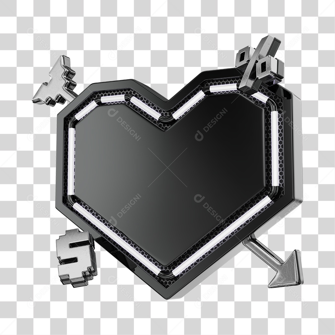 Moldura Elemento 3D Preto Do Dia Dos Namorados Para Composição PNG Transparente