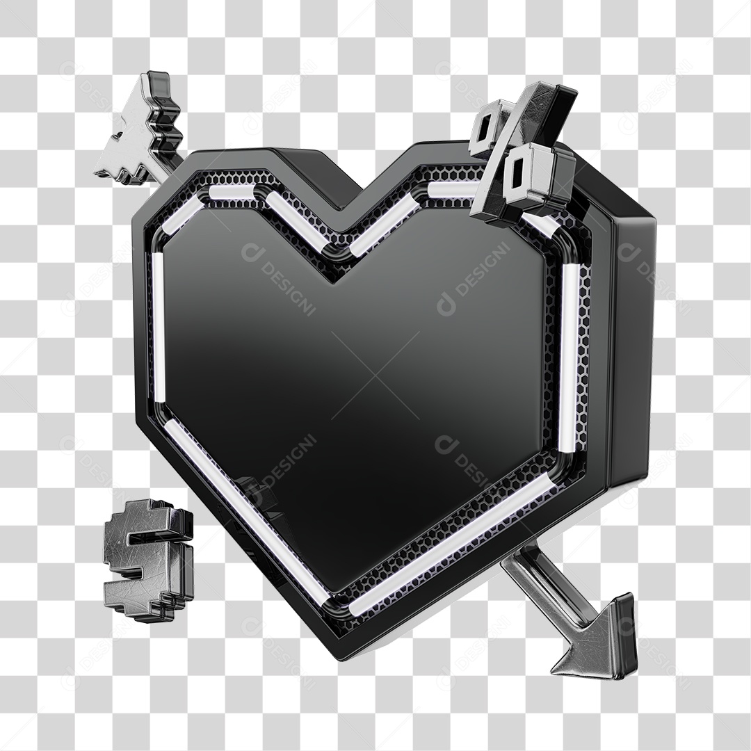 Moldura Elemento 3D Preto Do Dia Dos Namorados Para Composição PNG Transparente